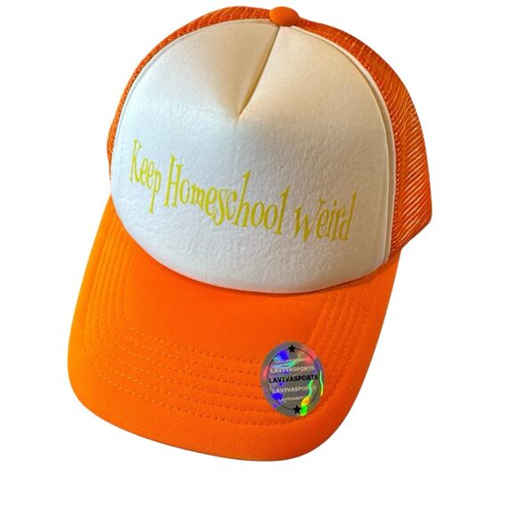 Keep Homeschool Weird Trucker Hat – Orange & White Mesh Cap – SnapBack New - Picture 1 of 11
